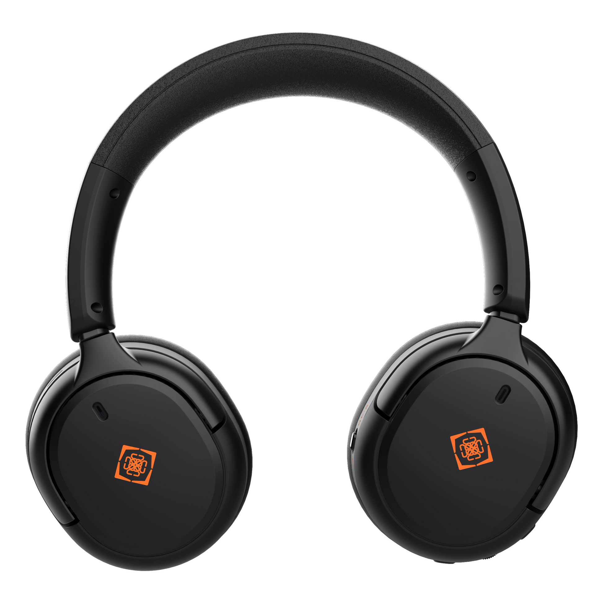 Deltaco Gaming DH330 trådløst sort over-ear headset med orange firkantede logoer på ørekopper og polstret hovedbøjle.