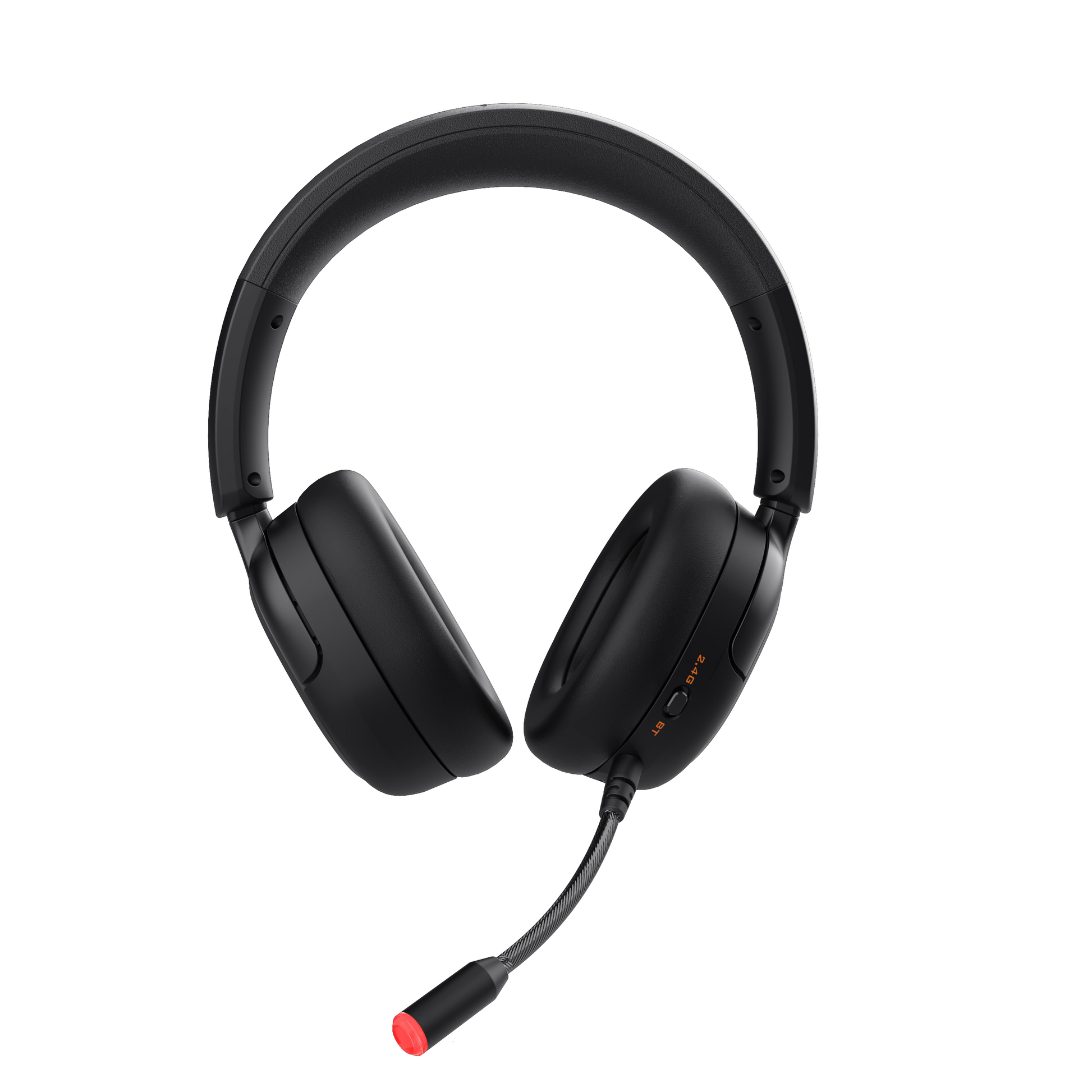 Deltaco Gaming DH330 trådløst sort over-ear headset med polstret hovedbøjle og hurtig boom-mikrofon med røde spidser.