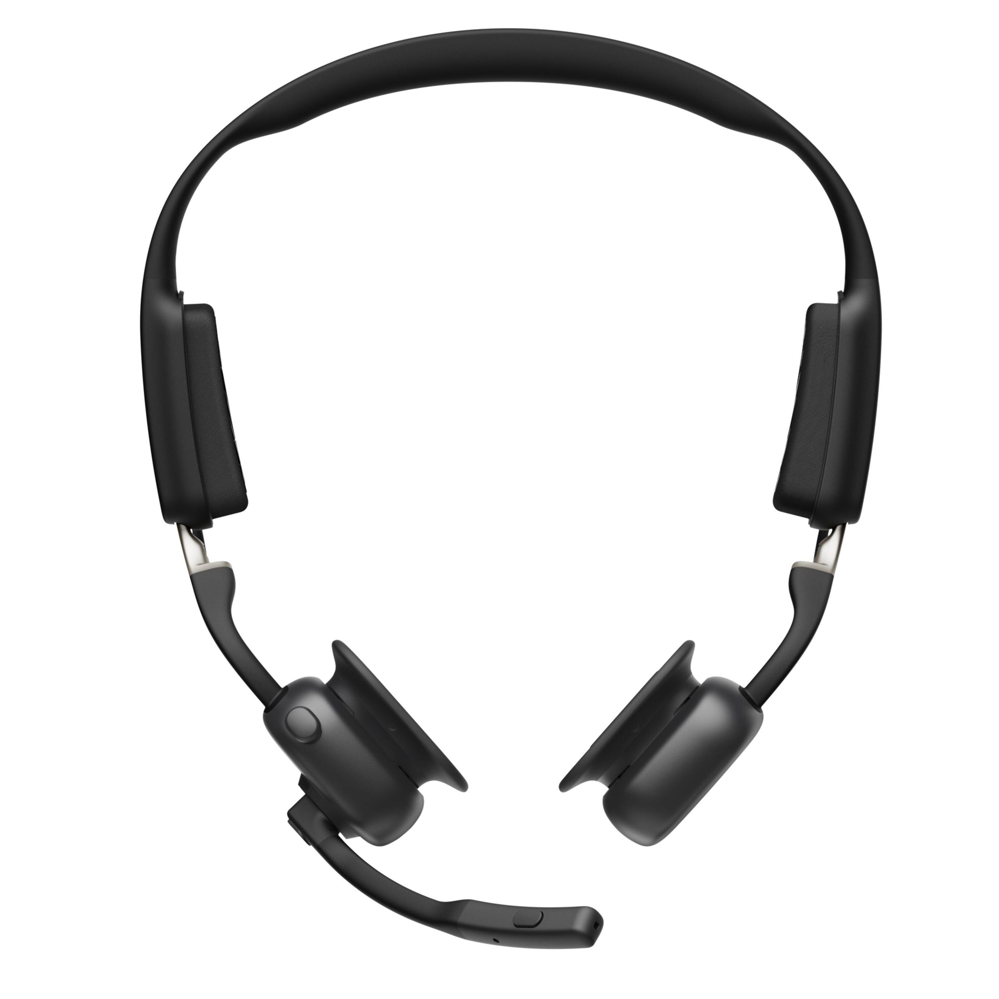 Shokz OpenMeet kontorhovedtelefoner med bløde ørepuder, fleksibel venstre mikrofonbom og justerbar hovedbøjle, åbent øre-design.