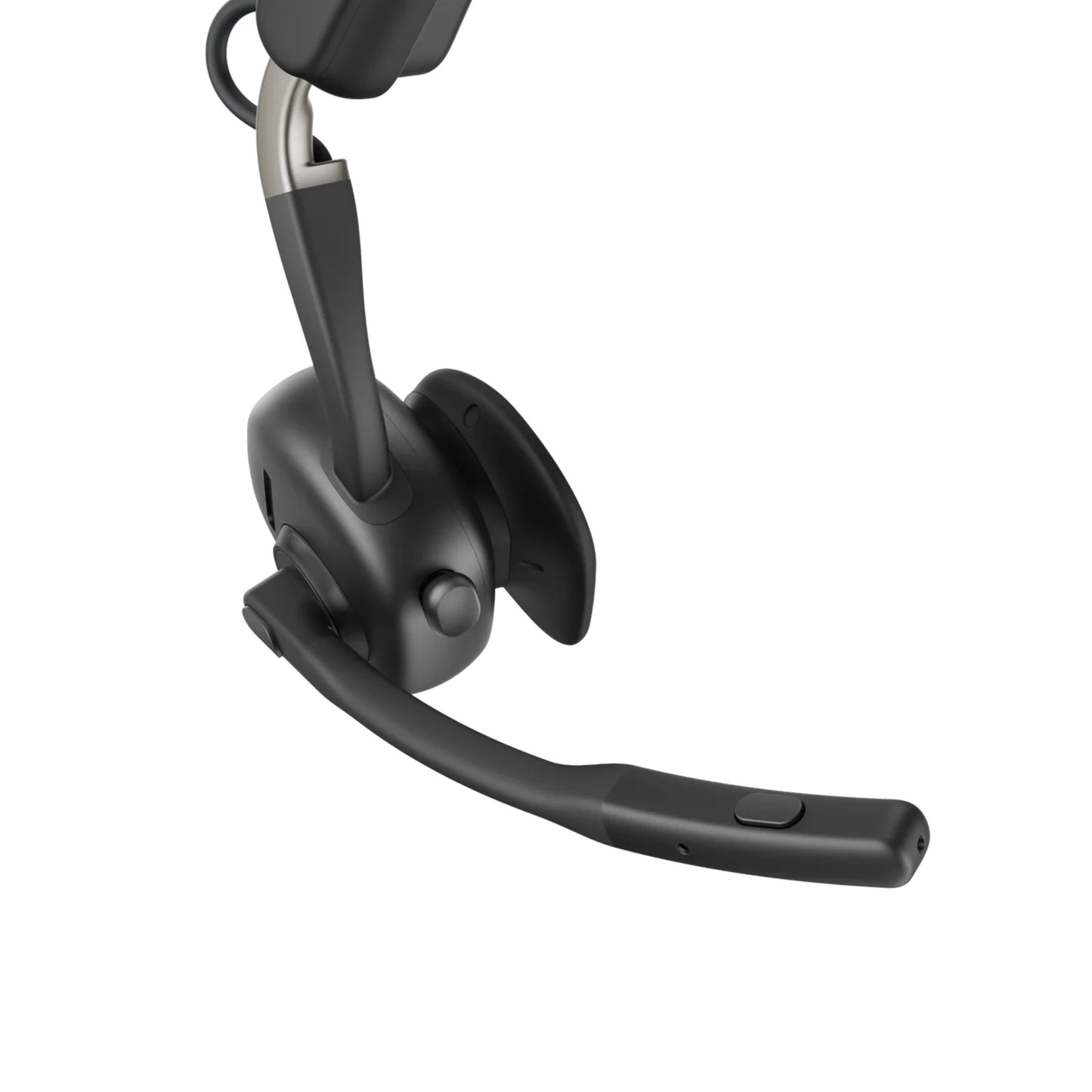 Shokz OpenMeet kontorhovedtelefoner med mikrofonbom, ørepude, kontrolknap og åbent øre-design.