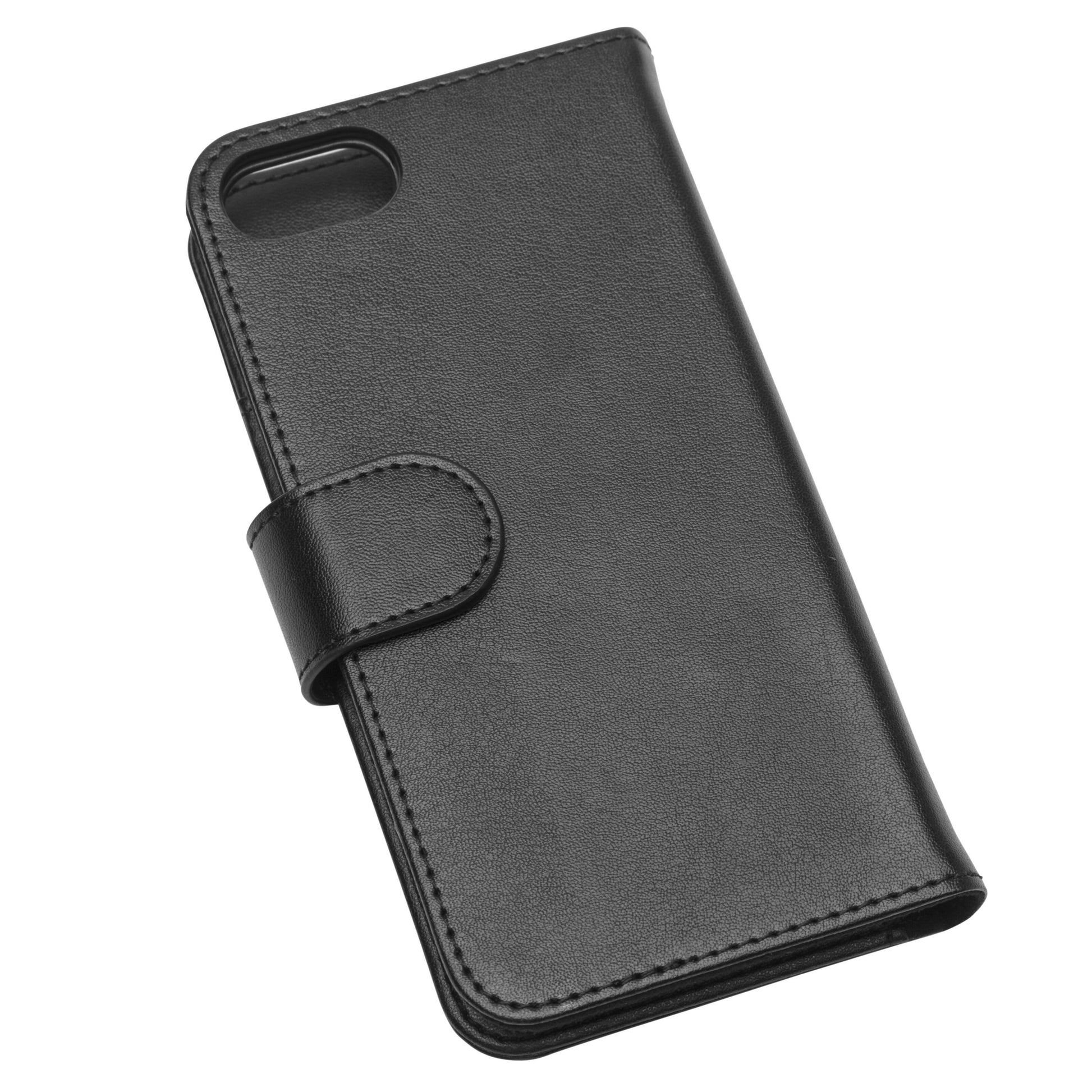 Sort læder mobilpung til iPhone 6/6s/7/8/SE med magnetlukning og kortholder.