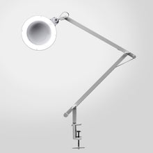 Arbejdsbelysning med forstørrelse LED 570 lm hvid, justerbar arm, rund lup og LED-lys, bordklemme.