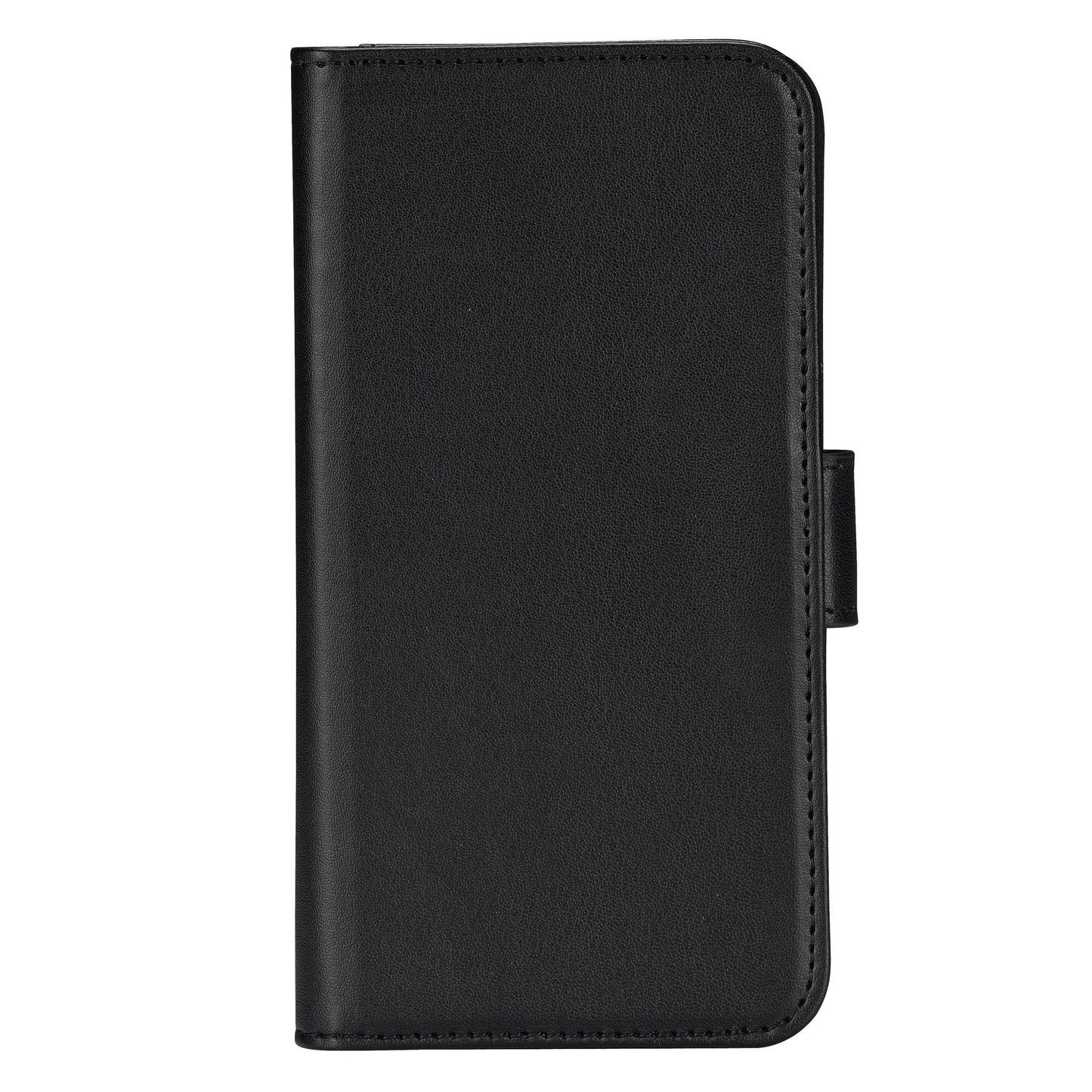 Linocell mobilpung i sort PU-læder til iPhone X/Xs med flap cover, afrundede hjørner og synlige syninger.