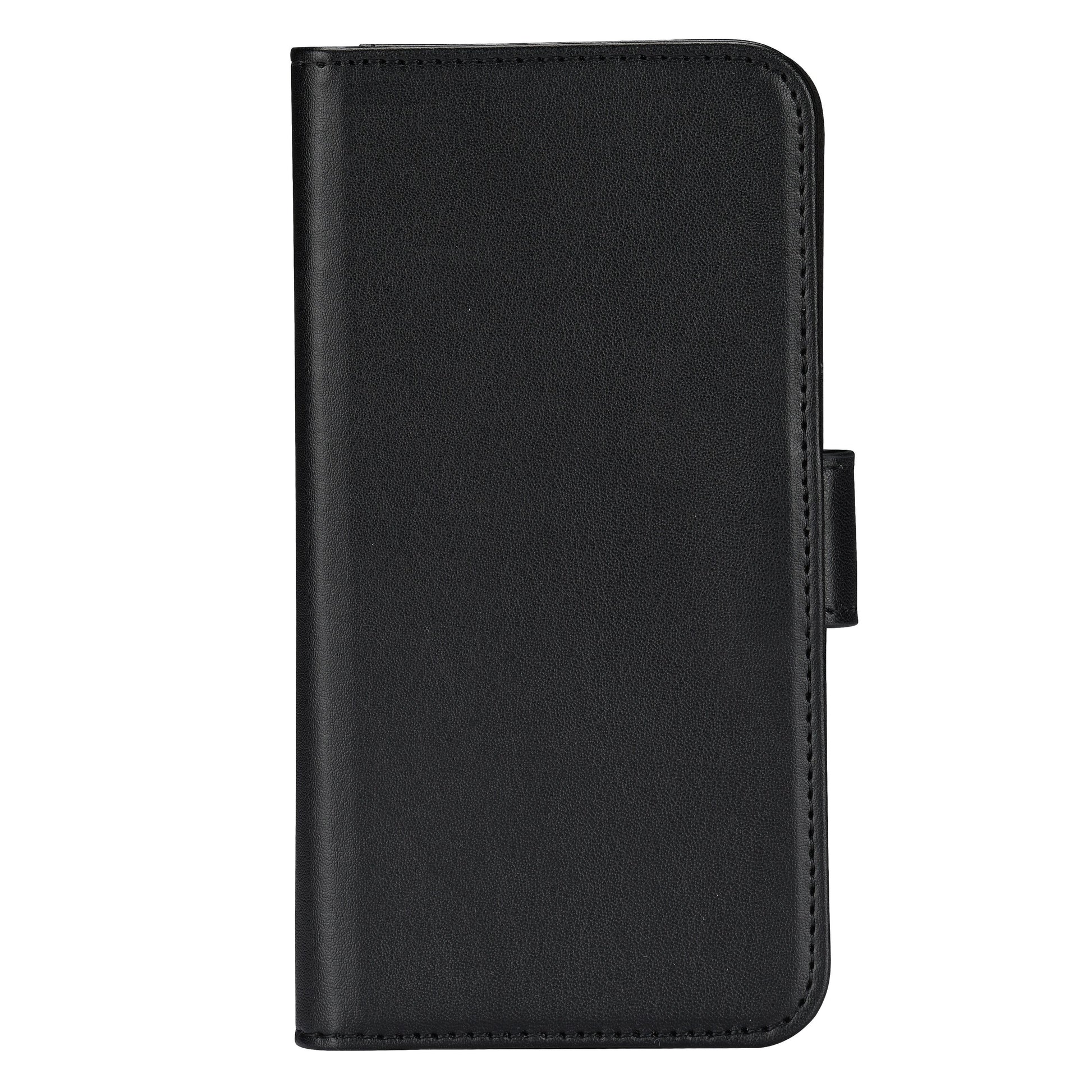 Linocell mobilpung i sort PU-læder til iPhone X/Xs med flap cover, afrundede hjørner og synlige syninger.