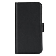 Linocell mobilpung i sort PU-læder til iPhone X/Xs med flap cover, afrundede hjørner og synlige syninger.