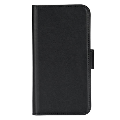 Linocell mobilpung i sort PU-læder til iPhone X/Xs med flap cover, afrundede hjørner og synlige syninger.