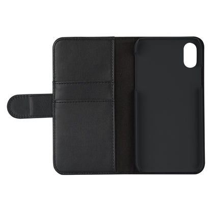 Linocell mobilpung til iPhone X/Xs sort PU-læder kortlommer venstre side og telefonholder højre side.