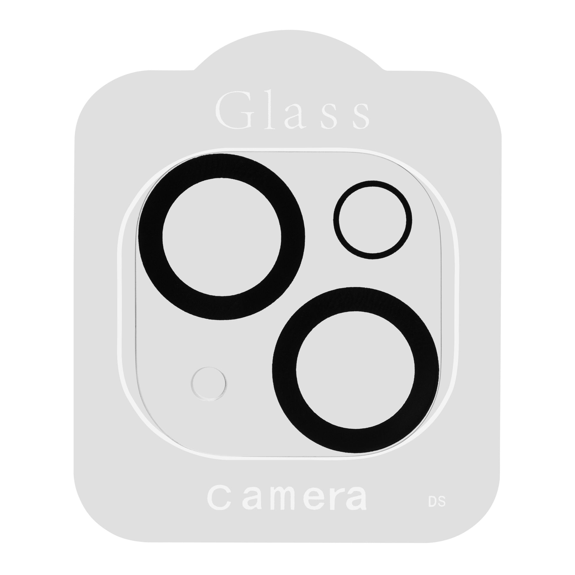 Elite Extreme Beskyttelse til kamera iPhone 15/15 Plus, tre slags cirkler og en prik viser linser med hærdet glas.