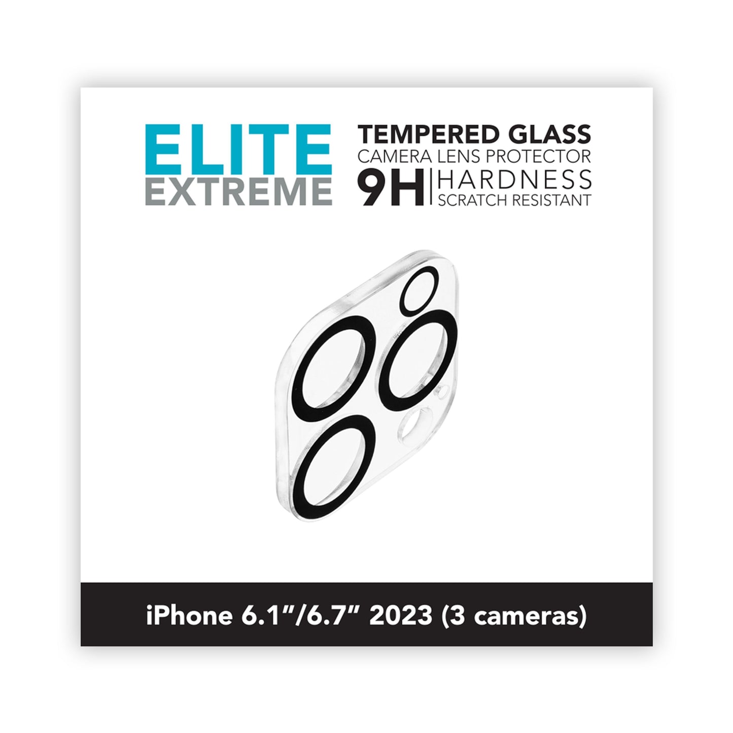 Linocell Elite Extreme kamera beskyttelsesglas 9H til iPhone 15 Pro/Pro Max triple kamera, emballage.