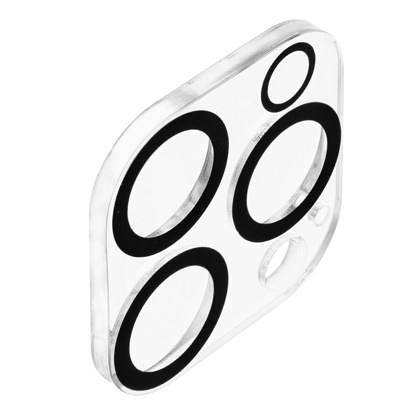 Elite Extreme hærdet glas kamerabeskyttelse til iPhone 15 Pro/15 Pro Max, transparent med fire runde udskæringer.