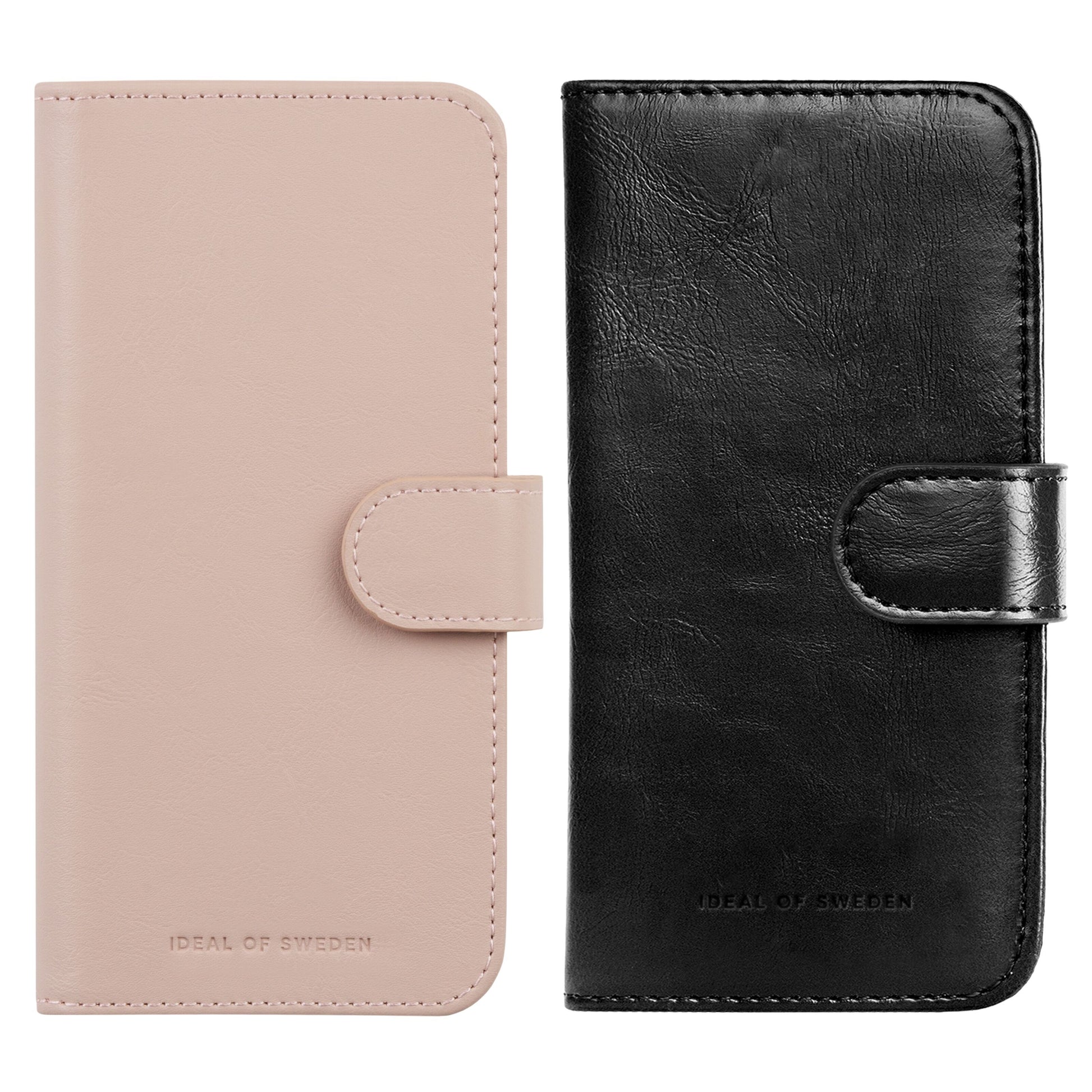 IDEAL OF SWEDEN magnetisk etui til iPhone 15 Pro i lyserød og sort med flaplukning, kortholder, præget logo.