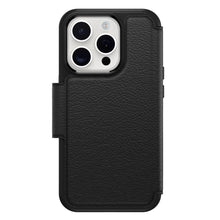 Otterbox Strada Magsafe lædercover til iPhone 15 Pro sort med flipdesign og udsnit til kamera.