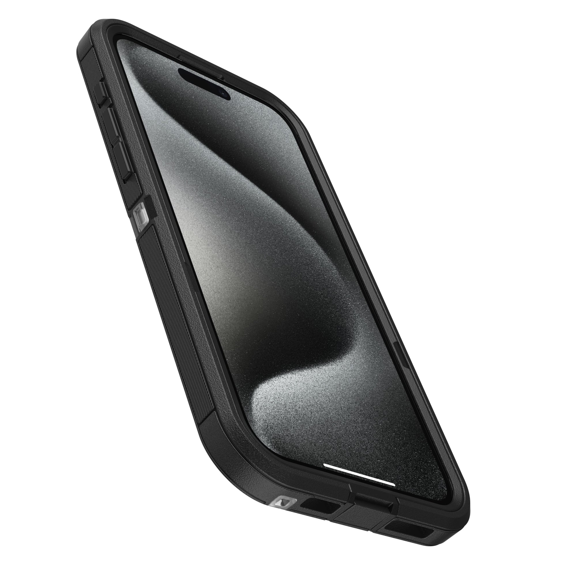 Otterbox Defender XT Dark Side cover til iPhone 15 Pro Max med teksturerede sider, forstærkede hjørner, MagSafe, knapdække.