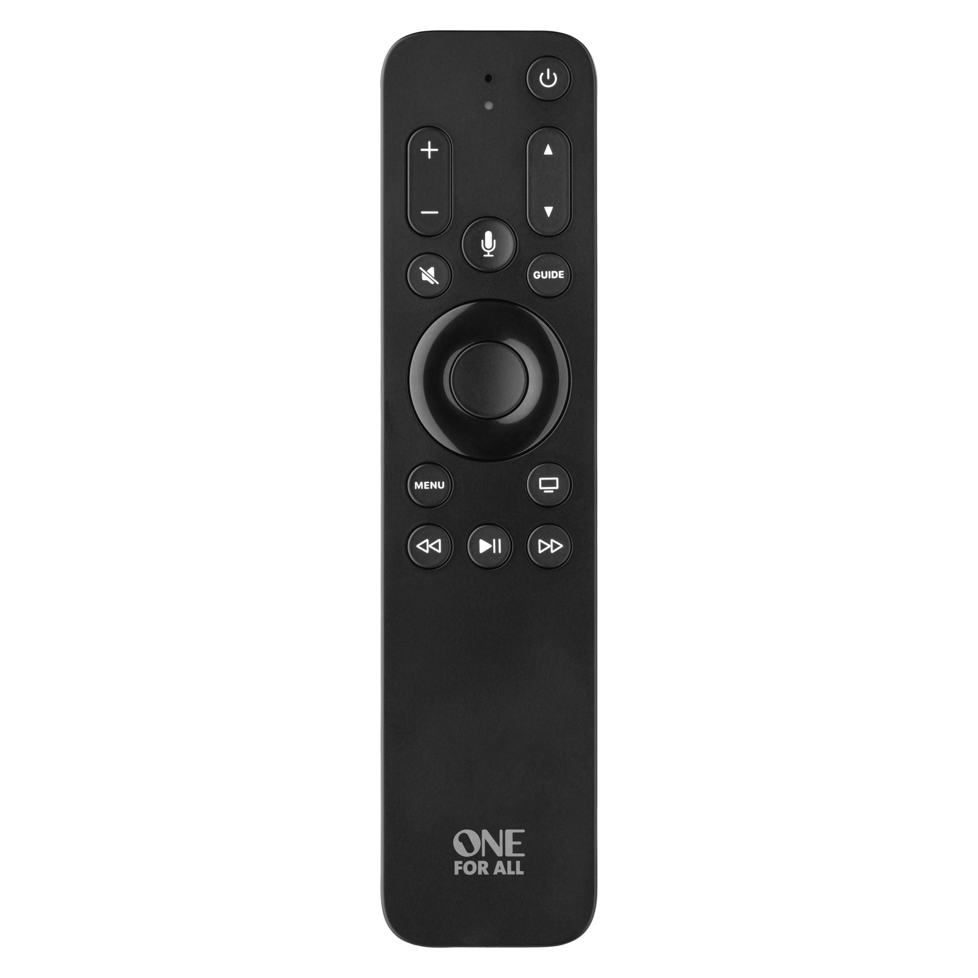 ONE FOR ALL Apple TV-fjernbetjening, sort, universel, knapper til strøm/lydstyrke/menu/navigation/playback.