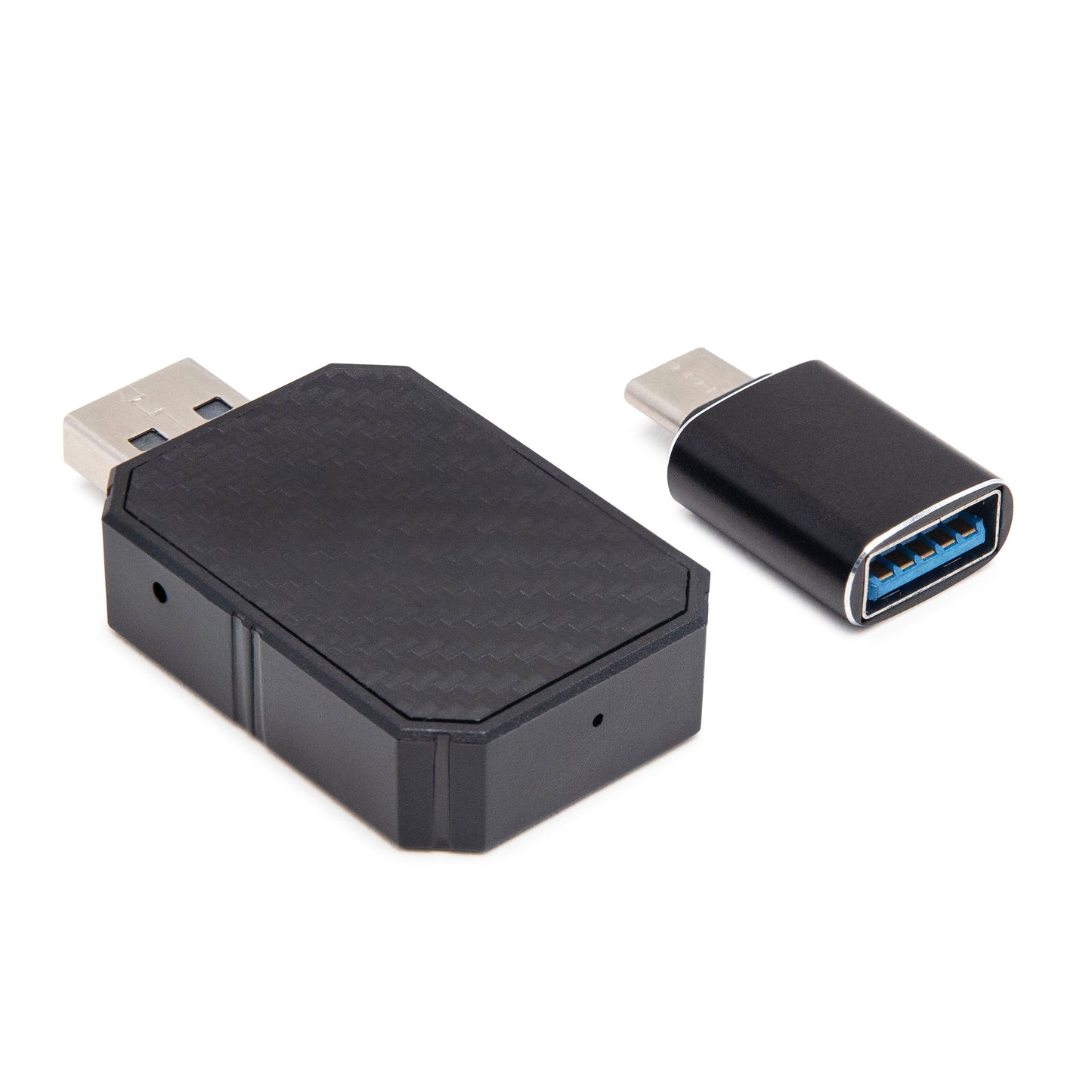 Linocell Trådløs CarPlay og Android Auto-adapter samt Linocell USB-adapter til bilens infotainmentsystem.