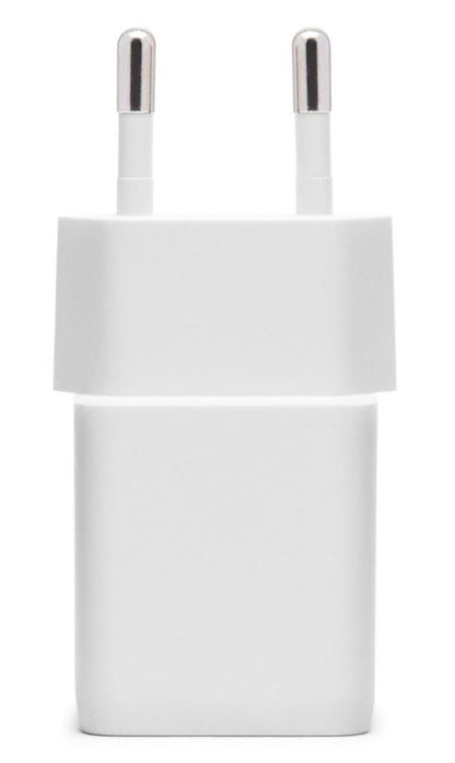 Linocell USB-C oplader 33W PD hvid, kompakt europæisk tobenet stik, set oprejst.