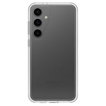 Samsung Galaxy S24 Plus sort, bagside med tre vertikale kameraer og LED-blitz i gennemsigtigt Otterbox Symmetry cover.