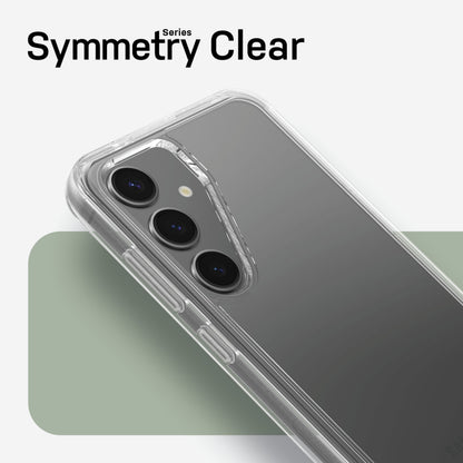 Samsung Galaxy S24 Plus bagfra i gennemsigtig Otterbox Symmetry Series Clear cover, synlige triple kameraer.