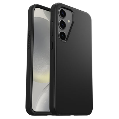 Otterbox Symmetry Robust cover til Galaxy S24 Plus sort, bagside med tre kameralinseudskæringer, mat finish, logo på siden.