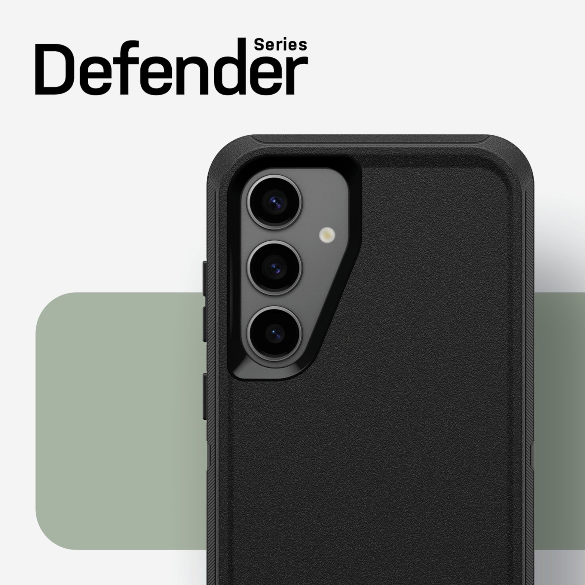 Samsung Galaxy S24 Plus sorteret i Otterbox Beskyttende etui med tre kameraer og Defender Series-label.