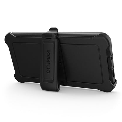 Beskyttende sort etui til Samsung Galaxy S24 Plus med bælteclip og kickstand.