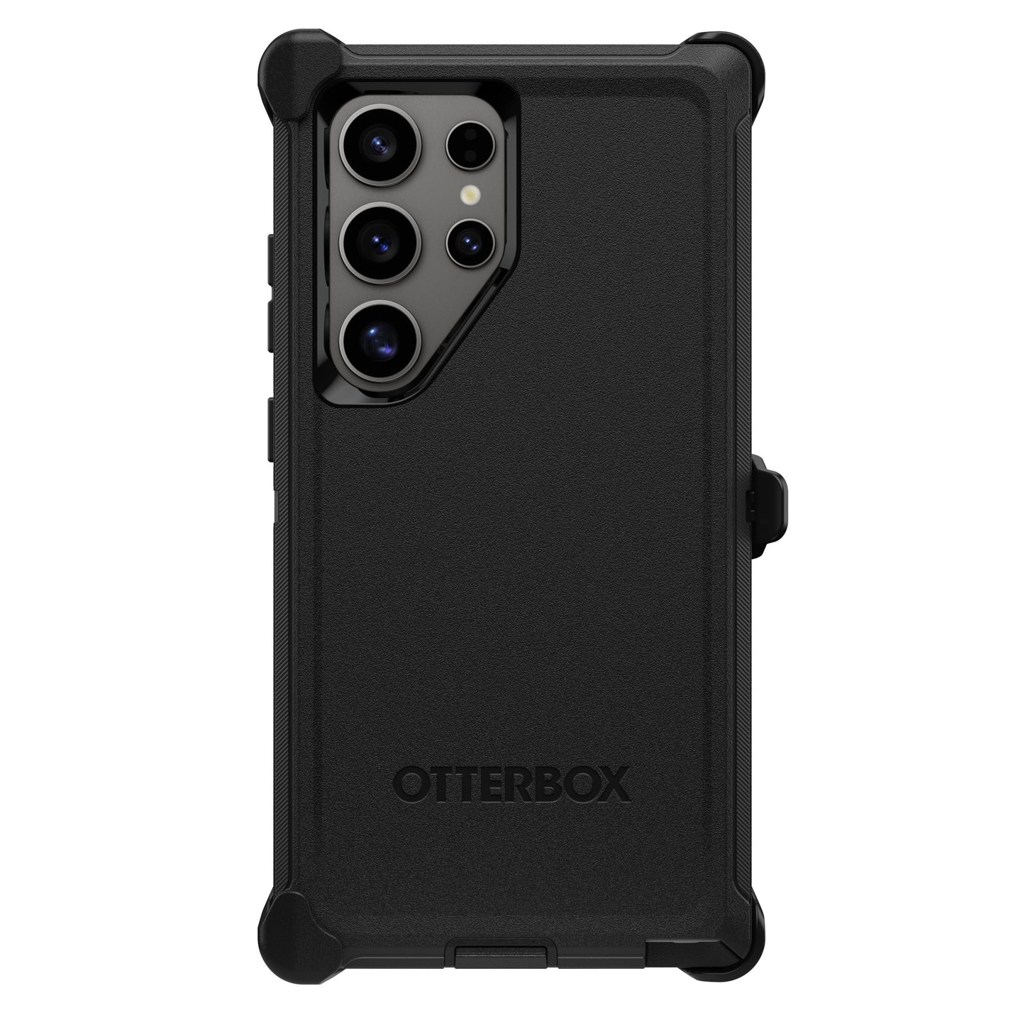 Otterbox etui til Galaxy S24 Ultra sort med forstærkede hjørner, hævet kameramodul og Otterbox-logo nederst.