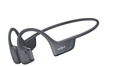 Shokz OpenRun Pro 2 Mini trådløse hovedtelefoner sort, benledningsteknologi, fleksibelt bånd baghovedet, hviler foran ørerne.