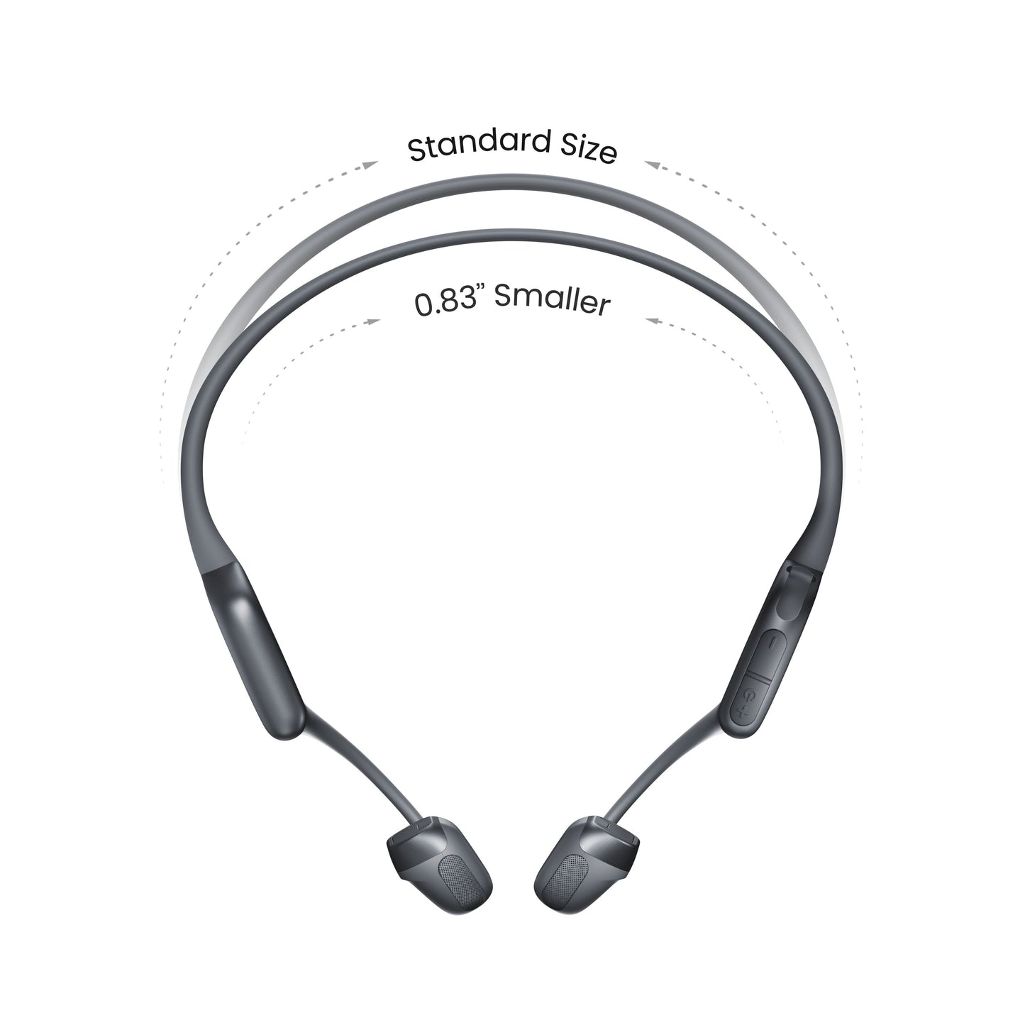 Shokz OpenRun Pro 2 Mini trådløse hovedtelefoner sort med ørepropper og nakkebånd, 0,83 cm kortere end standard.
