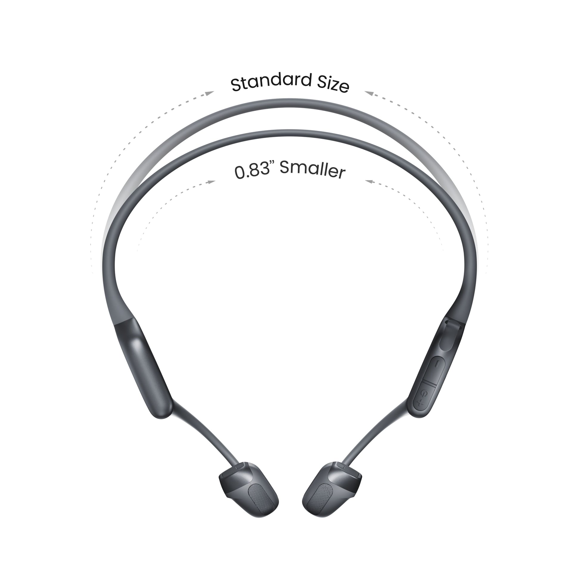 Shokz OpenRun Pro 2 Mini trådløse hovedtelefoner sort med ørepropper og nakkebånd, 0,83 cm kortere end standard.
