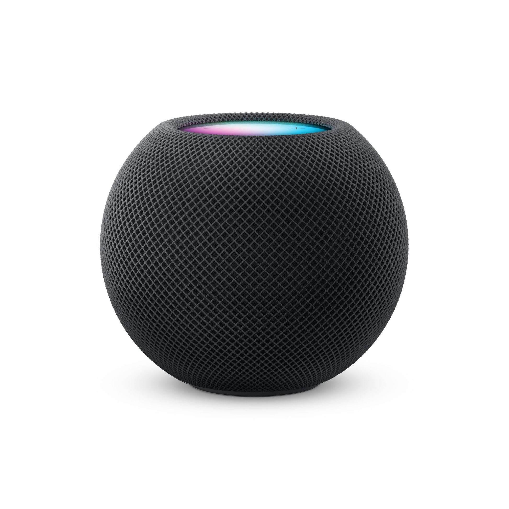 Apple HomePod mini smart højttaler, Midnat sort, kugleformet med mesh-overflade og LED-lys på flad top.