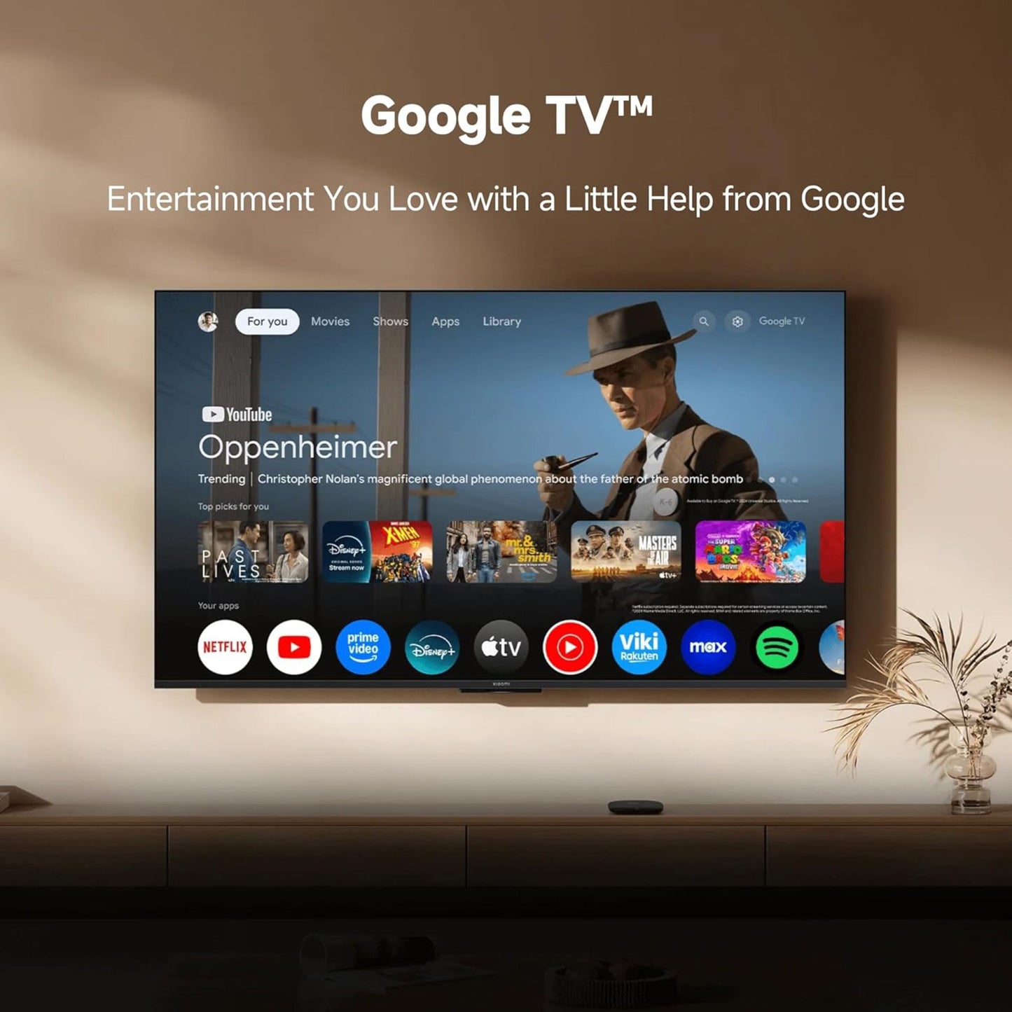 Xiaomi TV Box S 3. generation streamer Oppenheimer i 4K på YouTube via Google TV, Netflix, Prime Video og Disney+ vises.