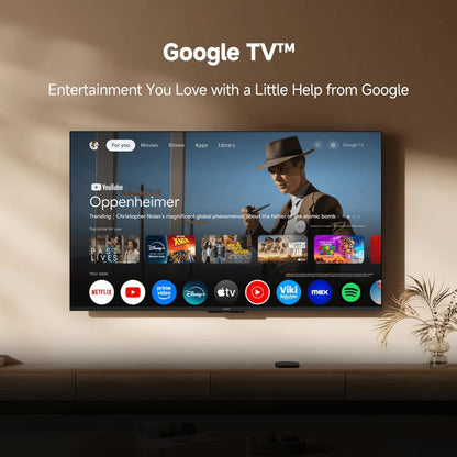 Xiaomi TV Box S 3. generation streamer Oppenheimer i 4K på YouTube via Google TV, Netflix, Prime Video og Disney+ vises.