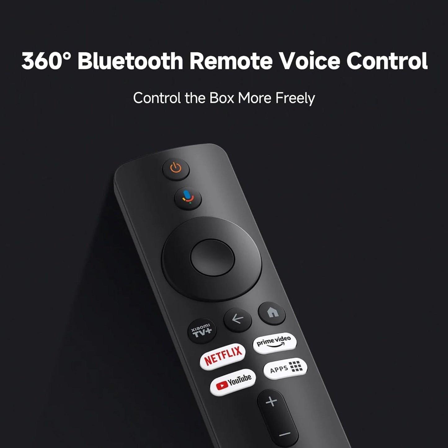 Xiaomi Bluetooth fjernbetjening til TV Box S 3. gen sort med knapper til Netflix, Prime Video, YouTube og Google Assistant.