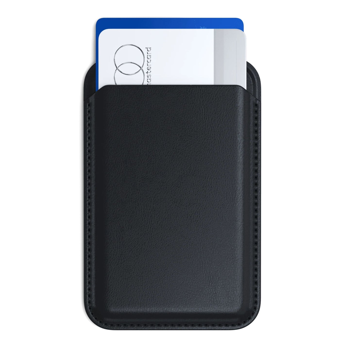 Satechi magnetisk kortholder med støttefunktion til iPhone 12, sort vegansk læder, plads til to kort.