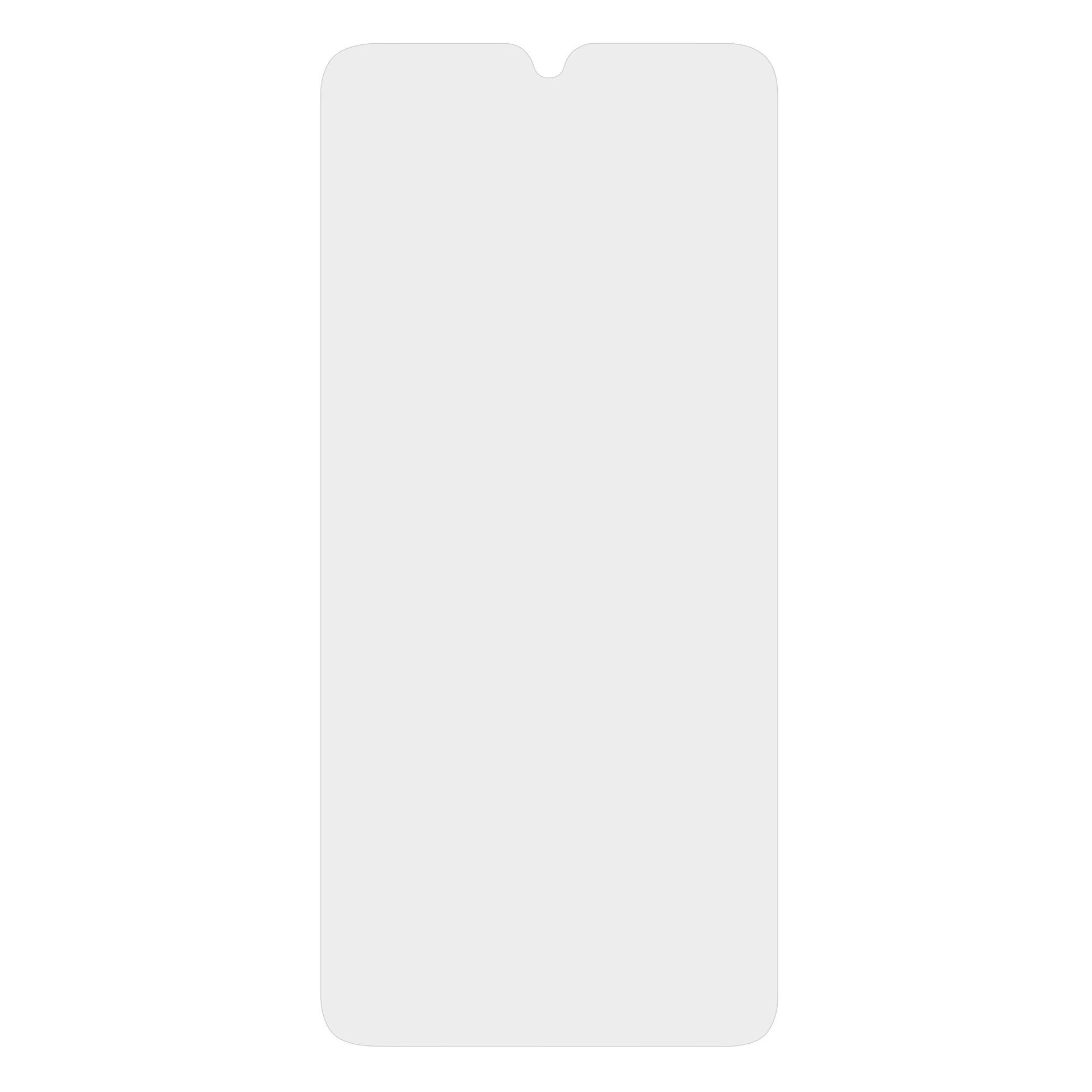 Gråt, lodret rektangel med afrundede hjørner og top-midter notch til Samsung A05s Linocell Elite Extreme skærmbeskyttelse.