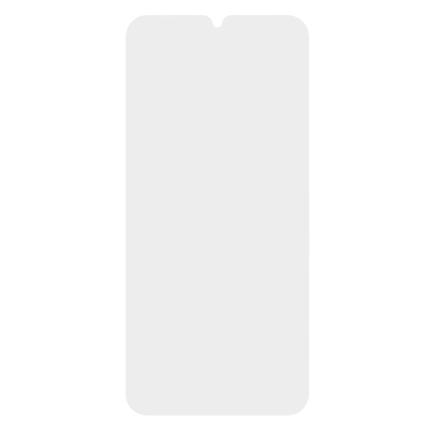 Skærmbeskyttelse til Samsung A25, hvidt rektangel med afrundede hjørner og lille top-notch.