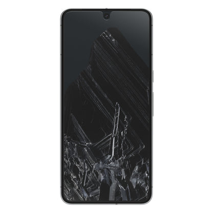 Google Pixel 8 Pro forfra med smalle kanter, top-centreret notch, sort marmorbaggrund, Otterbox Glas skærmbeskyttere.