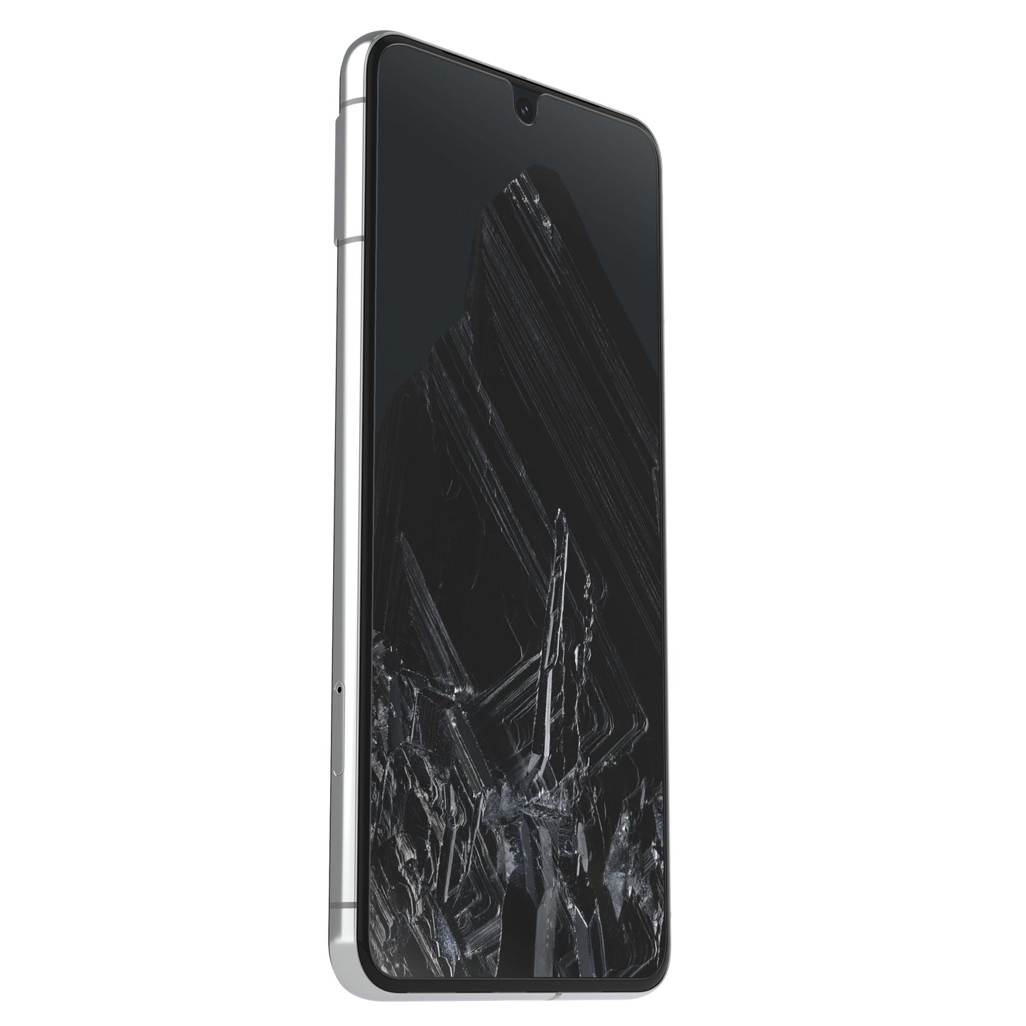Google Pixel 8 Pro metallic ramme, revnet display, set oprejst fra venstre vinkel.