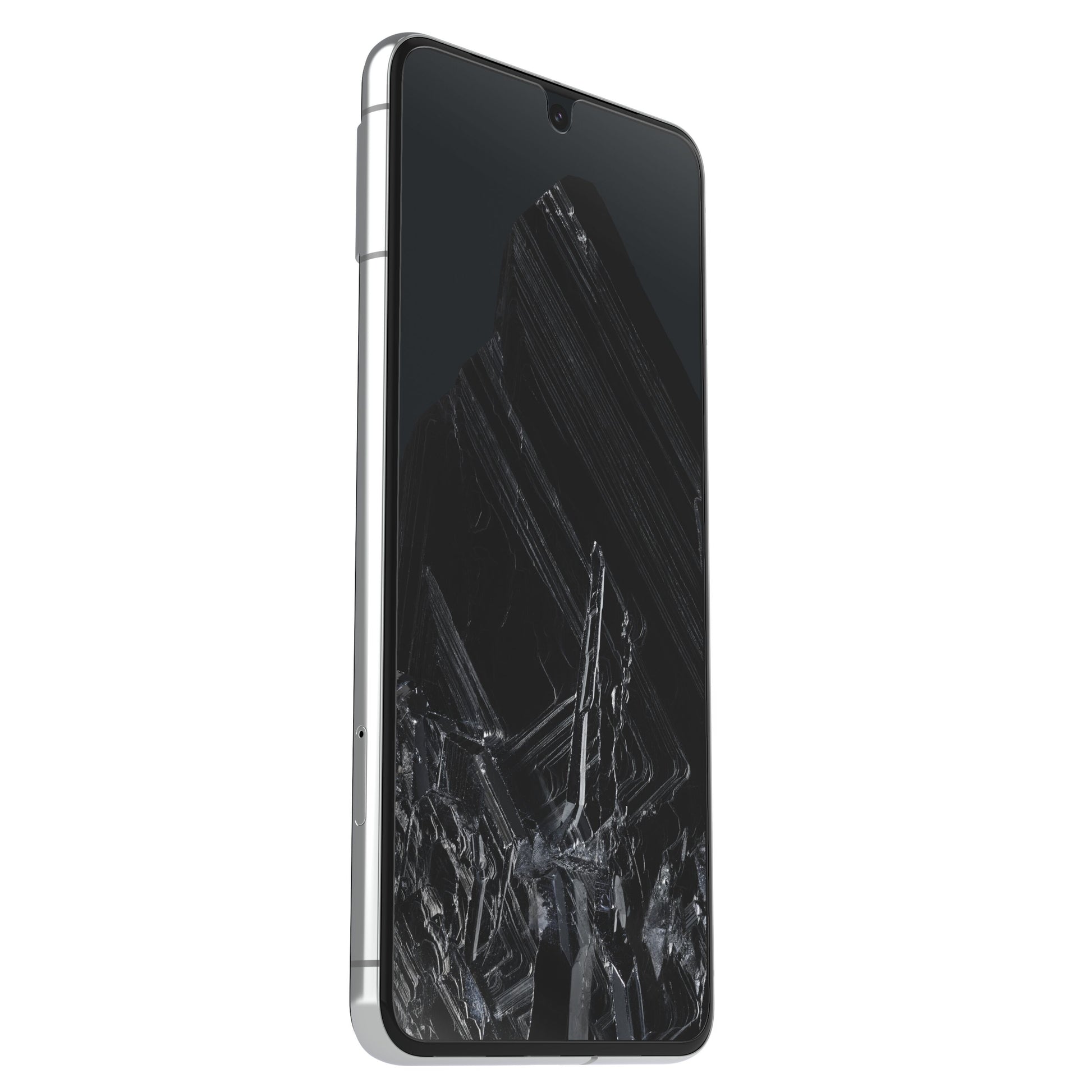 Google Pixel 8 Pro metallic ramme, revnet display, set oprejst fra venstre vinkel.