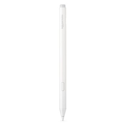 Kobo Stylus 2 pen hvid, flad side, Kobo-logo, knap nær spidsen, USB-C opladning.