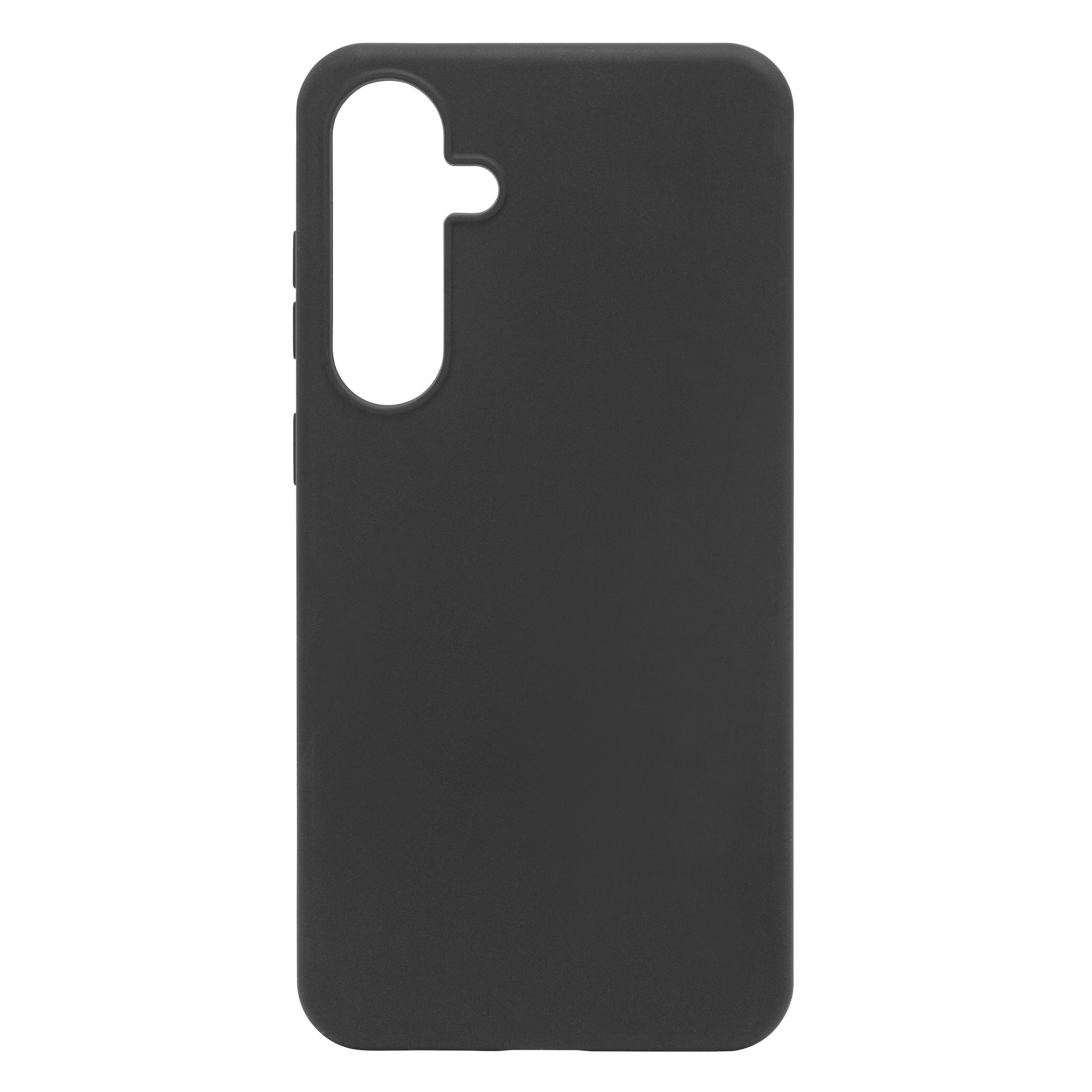 Gummi cover til Samsung Galaxy S24 Plus, sort, med udskæringer til kamera og knapper.