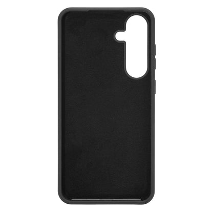 Linocell Rubber cover til Galaxy S24 Plus Sort, sort rektangulært cover med glat finish, stor kameralinse-udskæring, åbne knapper.