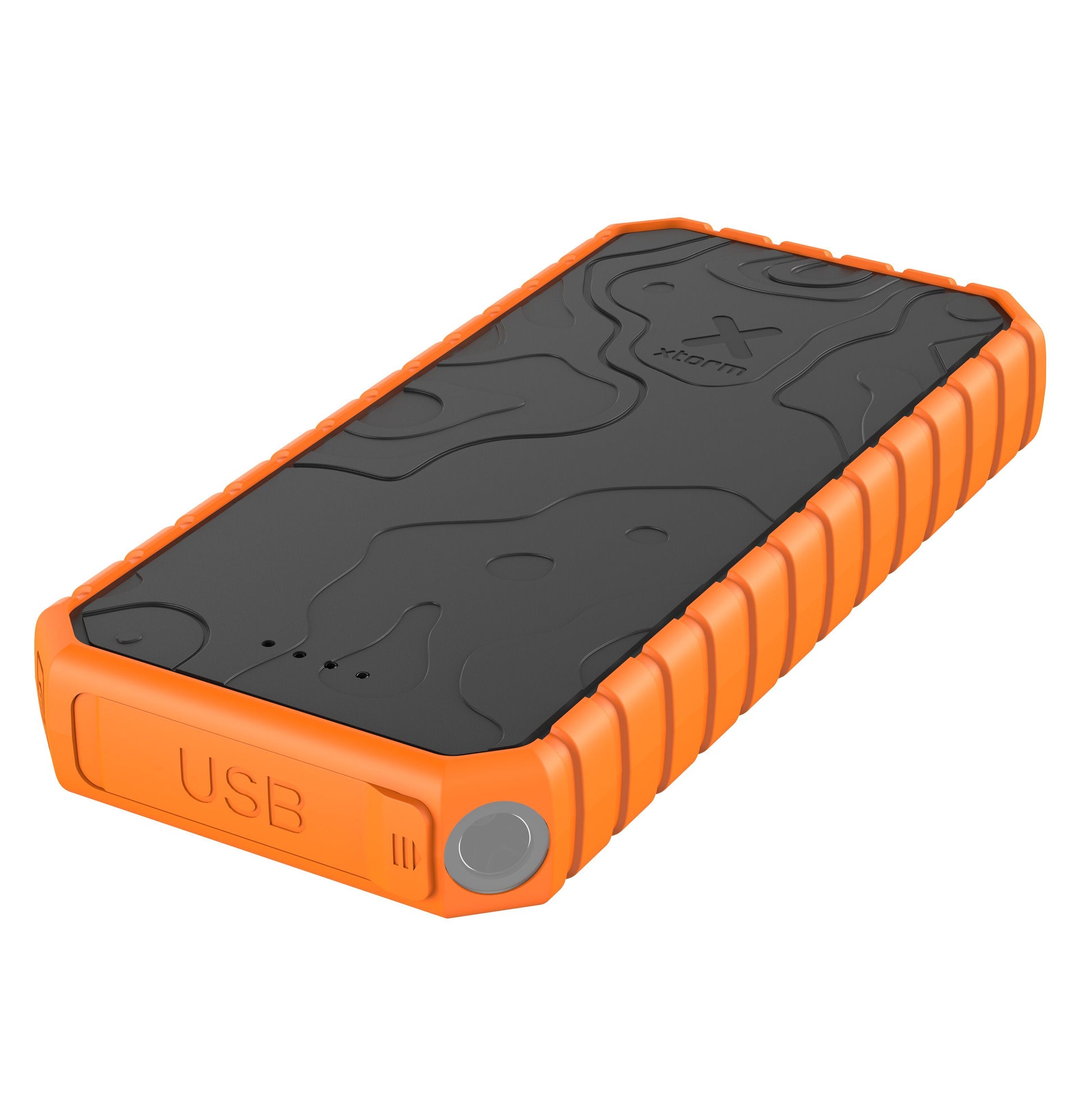 Xtorm Robust XR202 Xtreme Powerbank 20000 mAh sort/orange, tekstureret, USB-port cover, power-knap, IP65.