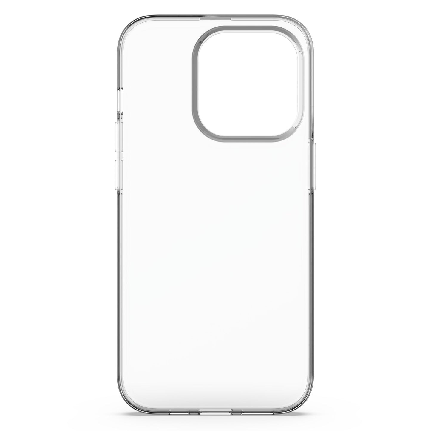 Second Skin cover til iPhone 14 Pro klar med stor kameraudskæring og afrundede kanter, gennemsigtig og ultratynd.