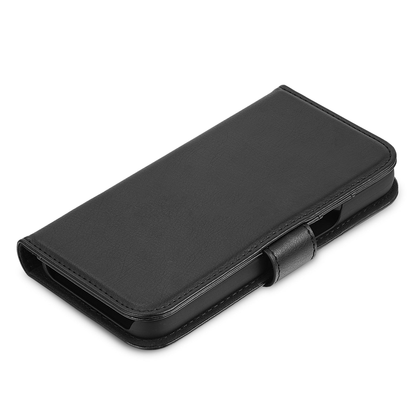 Linocell Mobilpung pungcover til iPhone 13 og 14 sort, vises lukket.