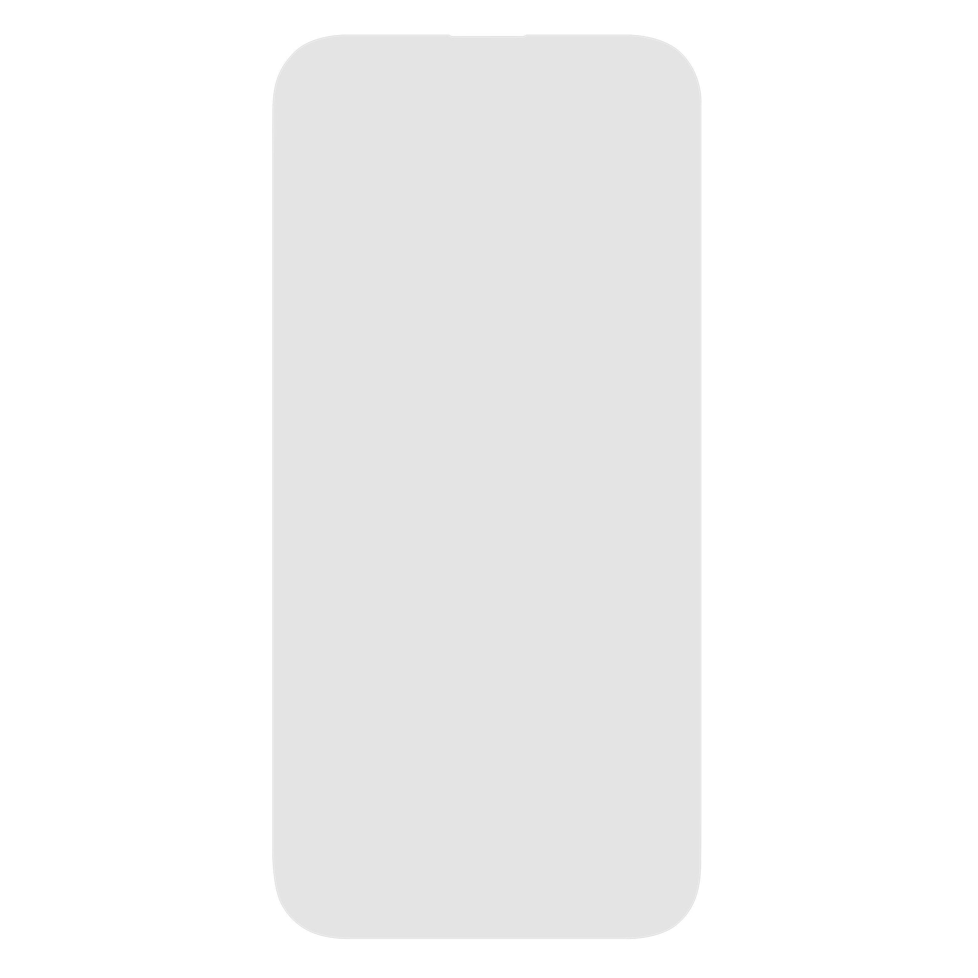 Skærmbeskyttelse til iPhone 14 Pro, hærdet glas, ridsebeskyttelse, lysegrå ramme, afrundede kanter.