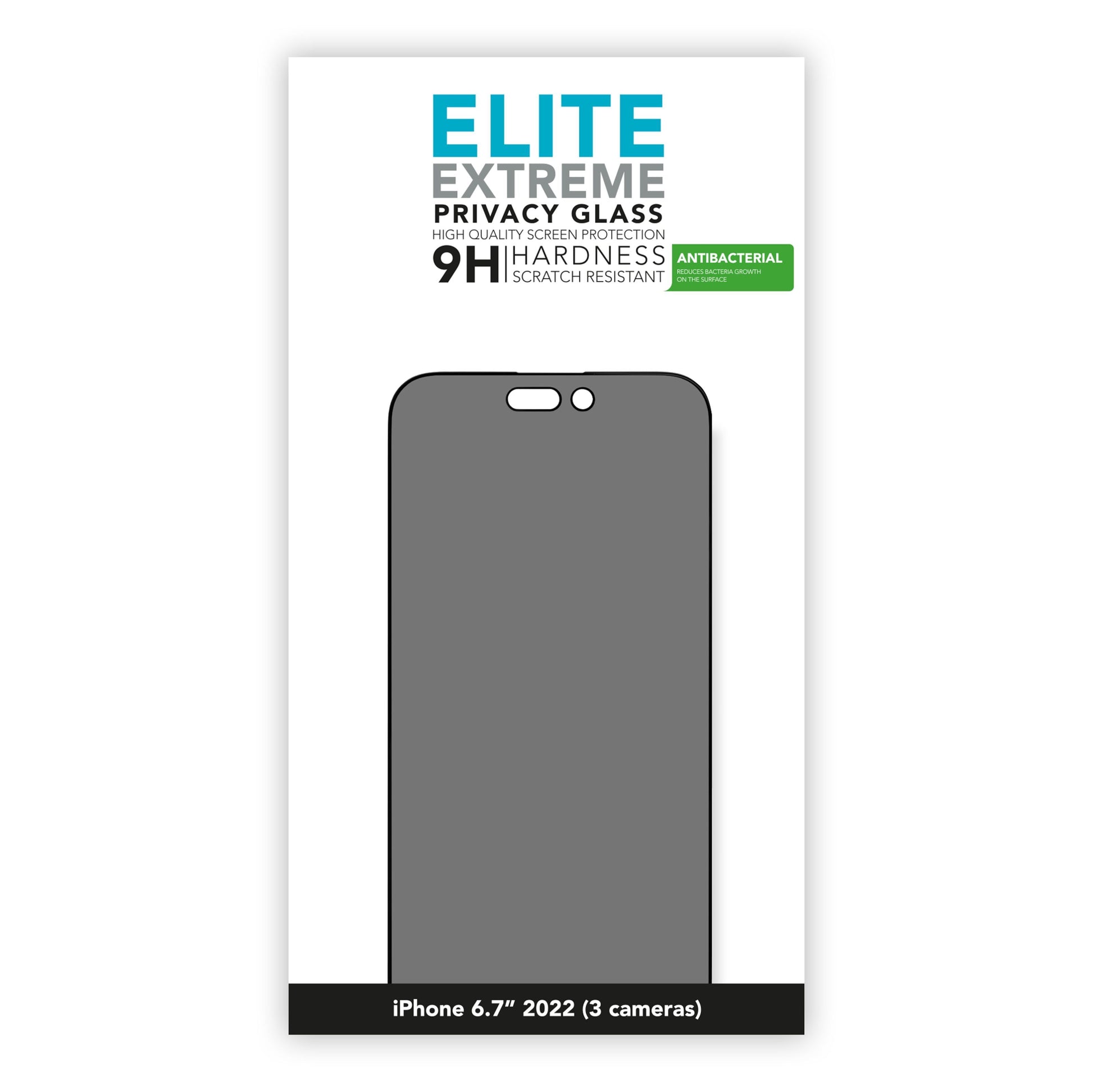 Linocell Elite Extreme Privacy Glass skærmbeskytter til iPhone 14 Pro Max 6.7" 2022, 9H hærdet, ridsefast, antibakteriel.