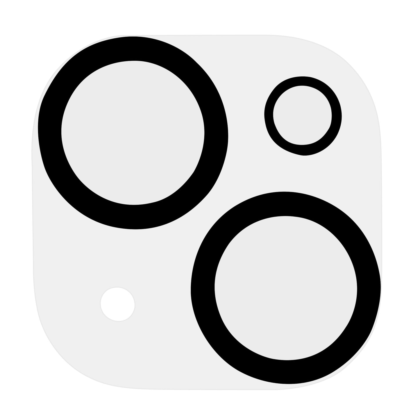 Kamera linse ikon hvid med tre slags cirkler og lille hvid prik til iPhone 14/14 Plus beskyttelse.