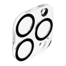 Transparente rektangulære linsebeskyttere i hærdet glas til iPhone 14 Pro/14 Pro Max med fire slags cirkelsnit.