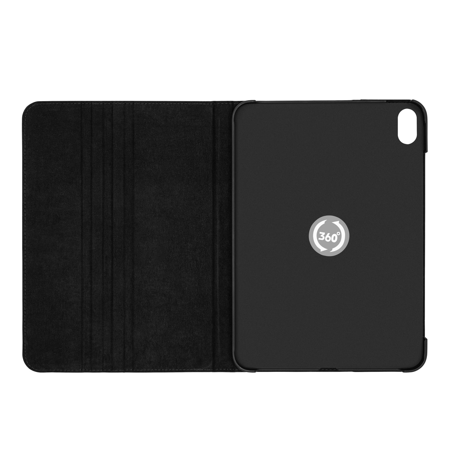 Slank Swivel iPad 10,9" (10. gen) cover i sort med foldbart 360° roterende design og riller til justerbare vinkler.